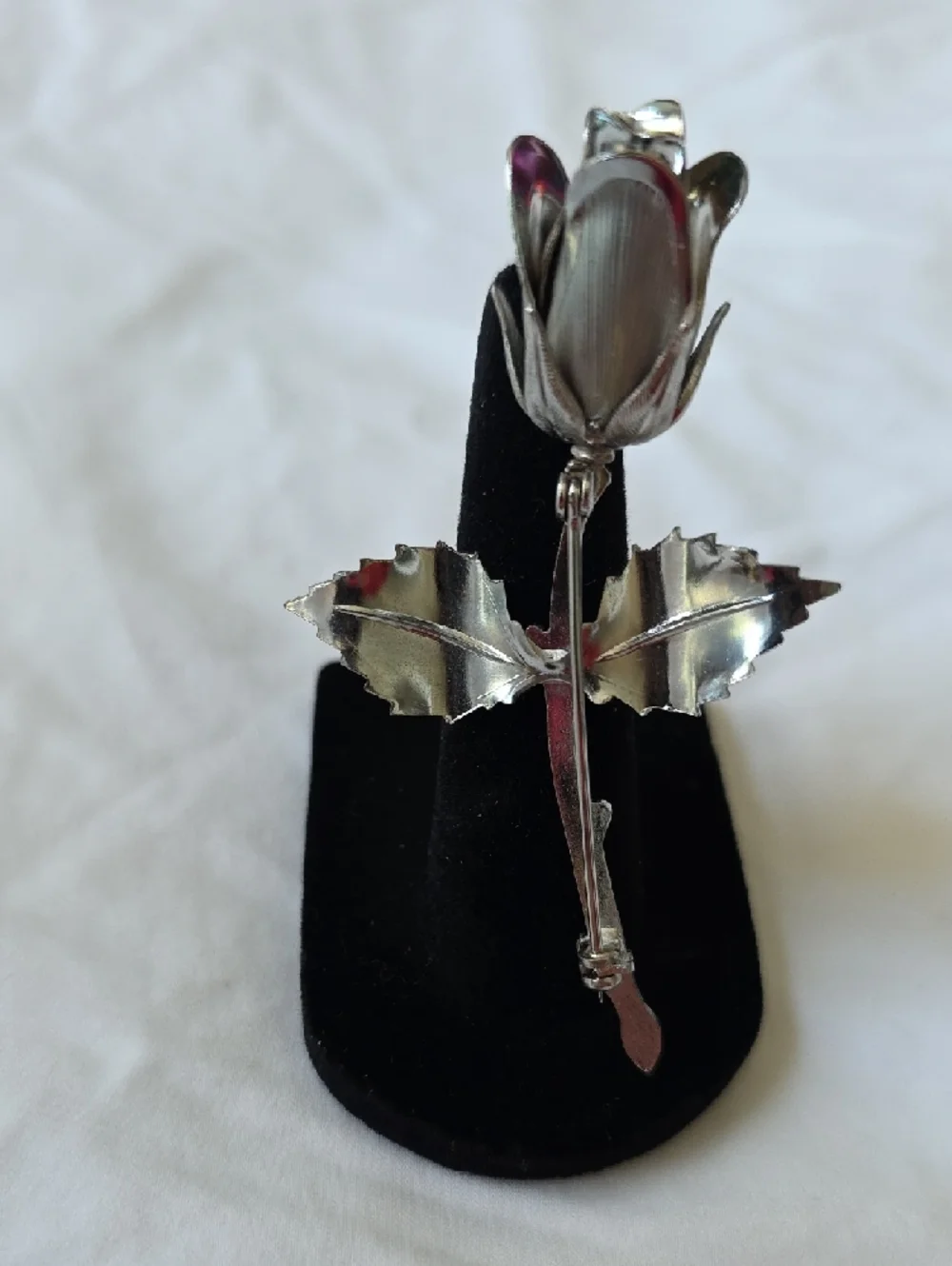 Vintage Silver-Tone Rose Brooch Pin - Floral Statement